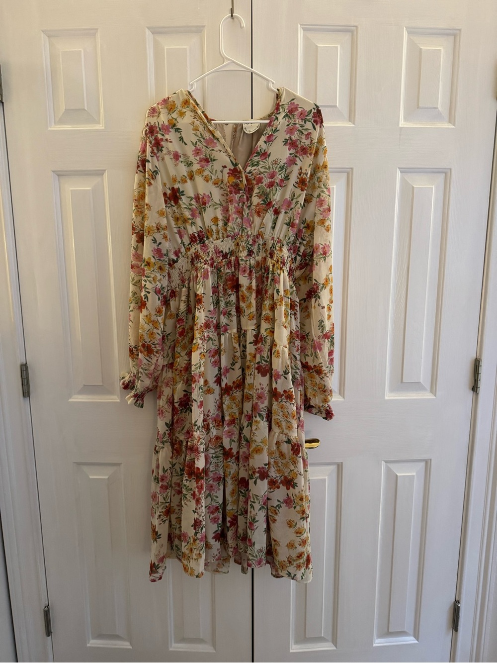 ARULA Cream Dress with Pink & Orange Floral Print